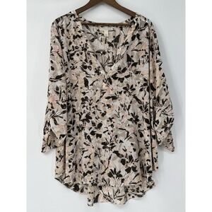 Emmaline Boho Floral Blouse Lightweight Plus Career Tunic 2X 3/4 Long Sleeve